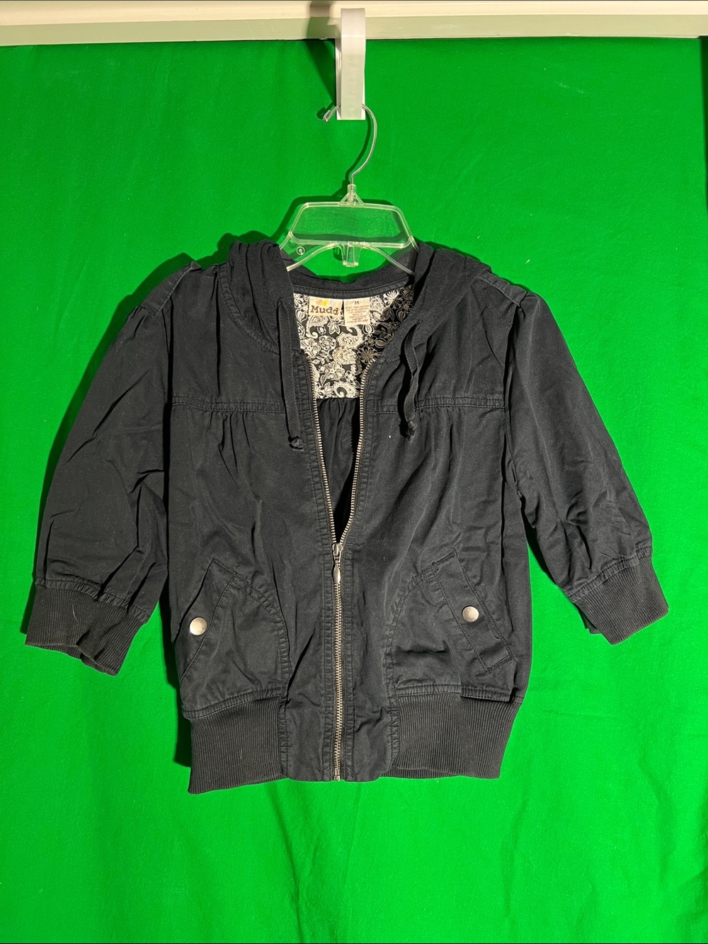 Mudd Black Short Sleeved Hooded Zip-Up Jacket